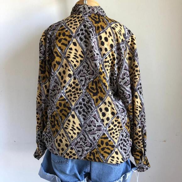 Vintage 90s Cheetah Print Blouse with Scarf Detail, M/L - Picture 8 of 10